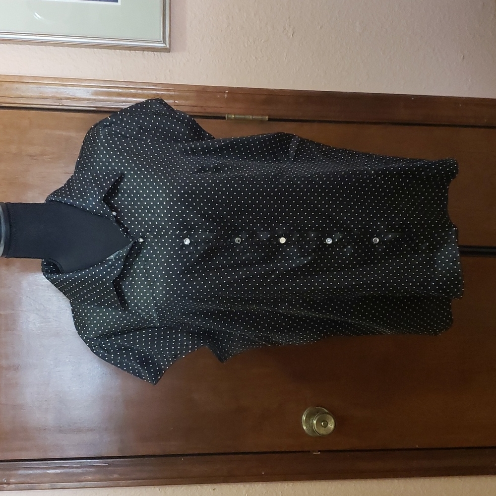 Celine black polka dot blouse w/crystal buttons 3x